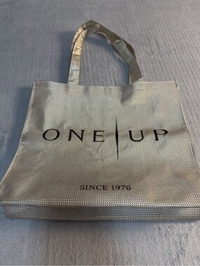 ONE UP Metallic Silver Textured Large Tote Bag